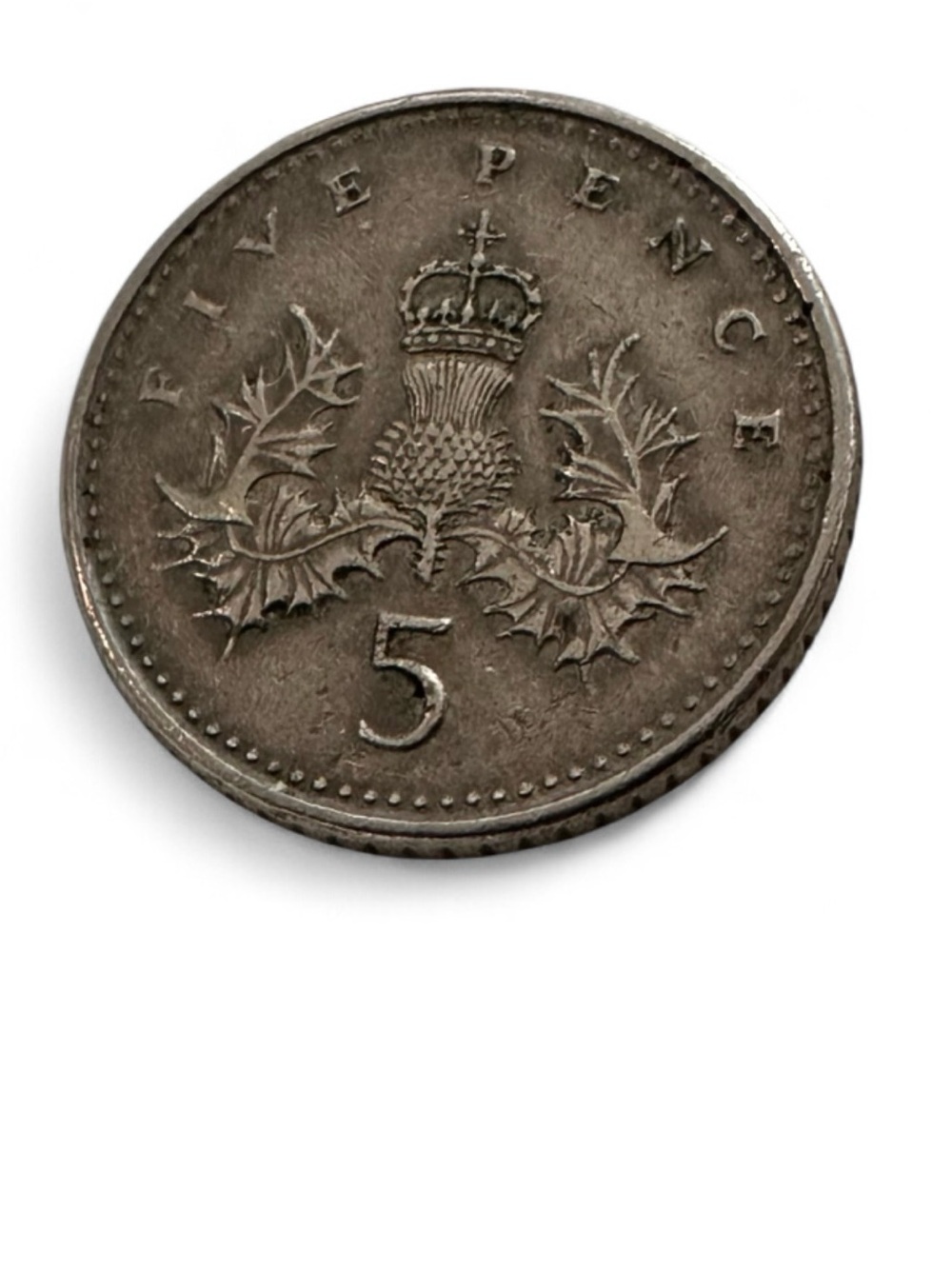 Vintage 1990 UK 5 Pence Coin Queen Elizabeth II Thistle Small 5p